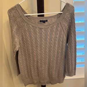 Beige Grey/Tan Taupe American Eagle 3/4 Sleeve Cable Knit Sweater Size Medium